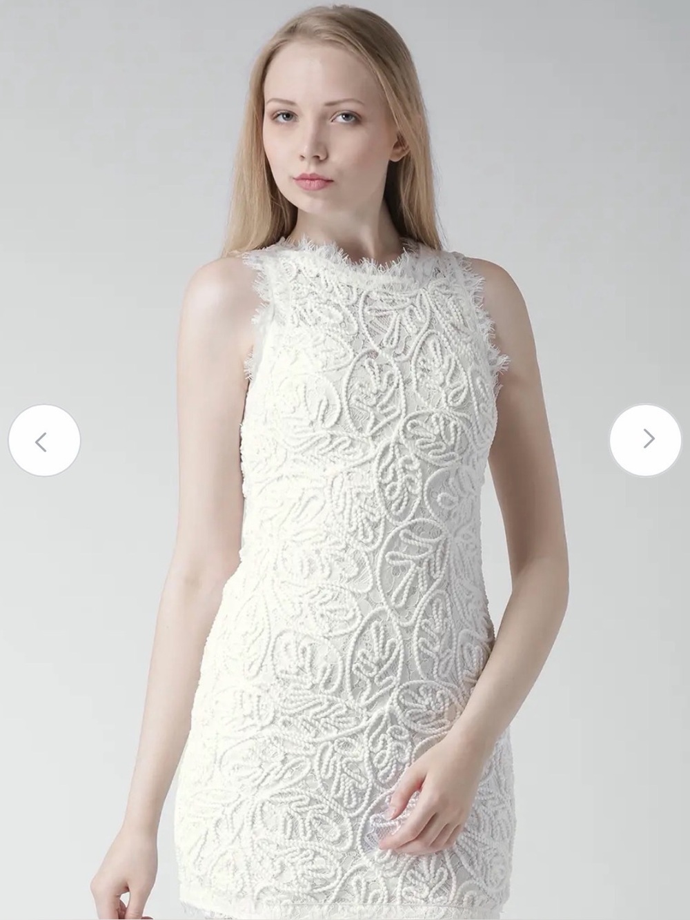 Rare Forever 21 White Lace-Rope Textured Sleeveless Mini Dress